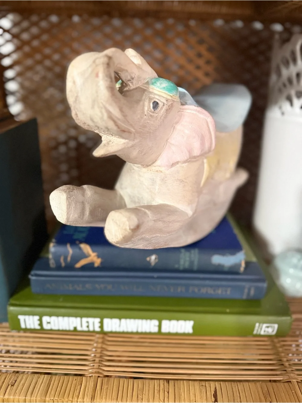 Hand Carved Vintage Rocking Elephant Nursery Pastel Kids Room Decor 16” Baby